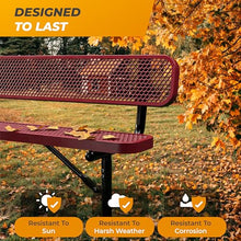 OUTTANS Heavy-Duty Outdoor Metal Bench (6 Ft - Surface with Back, Red)