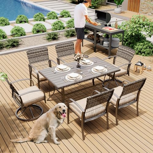 Pamapic 7 Piece Wicker Patio Dining Set for 6 with Removable Cushions Grey