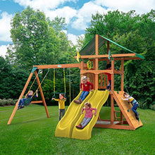 Gorilla Playsets Outing Wood Swing Set with Green Canopy & Yellow Slides