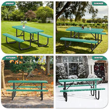esheno 6FT Rectangular Outdoor Picnic Table with Attached Benches, Heavy-Duty Expanded Metal Mesh Patio Table, Commercial-Grade Outdoor Seating for Park, Backyard, Deck, Lawn, Green