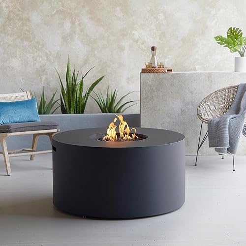Covewood 41 Inch Round Aluminum Propane Fire Pit Table in Black By Lakeview Outdoor Designs