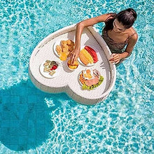 EESHHA Heart-Shaped Table Dinner Plate Floating Tray, Rattan Refreshment Tray, Swimming Pool Floating Breakfast Tray, Swimming Pool Floats for Pool or Beach Party White
