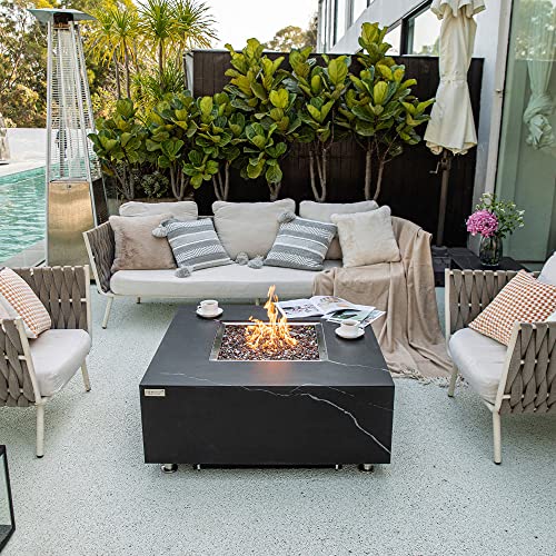 Sofia Marble Fire Pit 39.4" x 39.4" Outdoor Patio Firepit Includes Fire Glass Modern Fire Pits & Outdoor Fireplaces for Garden, Deck, Indoor & Outdoor Heating
