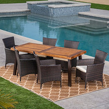 Christopher Knight Home Randy 7-Piece Outdoor Acacia Wood and Wicker Dining Set with Cushions Teak Finish