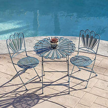 JIQHOHX Wrought Iron Garden Table and Chair Combination 3-Piece Set|Indoor Outdoor Peacock Feather Metal Round Tables Foldable Bistro Furniture,Lawn Seating,Light Blue