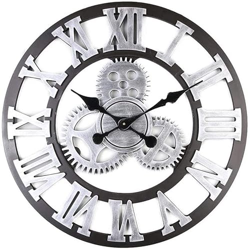 ZYBB Outdoor Garden Clocks, Retro Gear Quartz Silent Needleless Round Needle for The Garden Wall Mounted Precise Roman Numerals Metal Round 40cm(Color:D)