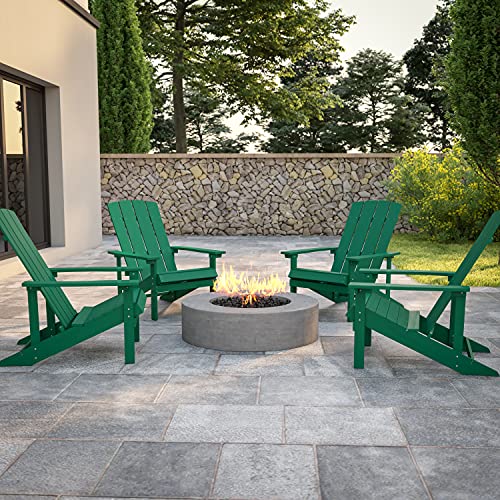 BizChair Poly Resin Adirondack Chair - Green - All Weather - Indoor/Outdoor - Set of 4