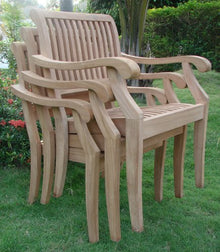 TeakStation 12 Seater Grade-A Teak Wood 13pc Dining Set:Large 117" Rectangle Table and 12 Arbor Stacking Arm Chairs #TSDSABd