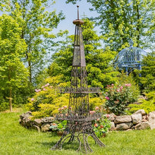 Zaer Ltd. Fancy Eiffel Tower-Inspired Two-Tiered Metal Plant Stand (Copper Brown, 9 Feet Tall)