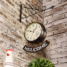 EHVYBDX Outdoor Garden Wall Clock, Large Double Sided Arabic Numerals Station Clock Wrought Iron Garden Clock with Welcome Sign Waterproof Outdoor Clock IndoorOutside C