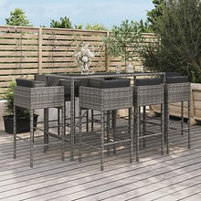 vidaXL 9 Piece Patio Bar Set with Cushions Gray Poly Rattan
