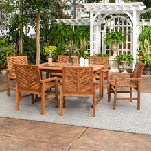 Walker Edison 7-Piece Outdoor Wood Chevron Patio Dining Set Brown