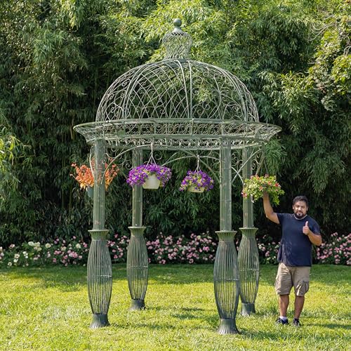 13ft. Tall Round Metal Garden Gazebo in Antique Finish (Antique Green)