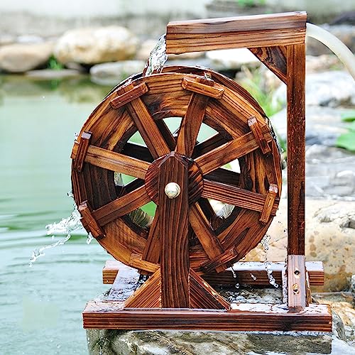Garden Water Feature Cascading Ornament Fountain fir Wood Waterfall Decoration Freestanding Water Feature Waterwheel Feng Shui Wheels Fountain for Indoor Outdoor Patio Lawn Pond Terrace Balcony (Size