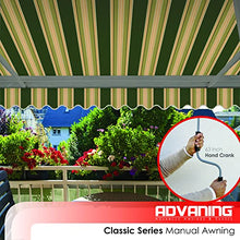 ADVANING Classic Series 13'X10' Manual Retractable Awning, 100% Acrylic UV+ Sun Shade Canopy, Green w/Beige Stripes, MA1310-A230H