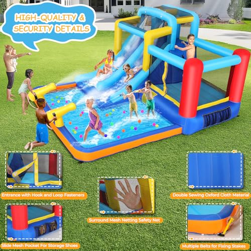 Whubefy Inflatable Bounce House Water Slide Park with Blower, 12.1x9.5FT, Multicolor