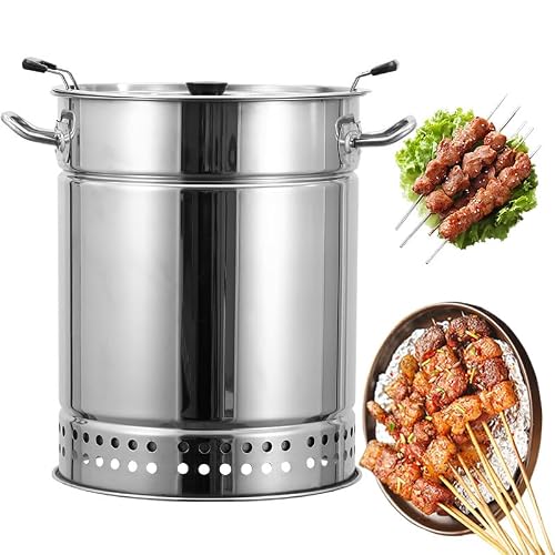 Tiuheyo Stainless Steel Smokeless Charcoal Barrel Grill, Portable Vertical Smoker with 20 Skewers, 360-Degree Surround Hanging Design, 36x43 CM, for Indoor and Outdoor Use