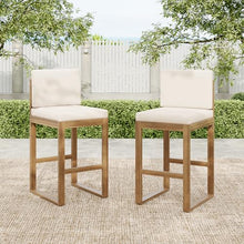 Christopher Knight Home Gree Outdoor Counter Height Bar Stools Set of 2 with Cushion, Acacia Wood Patio Barstool for Kitchen Island, Wooden Armless Counter Stool with Footrest, Light Beige+Light Brown
