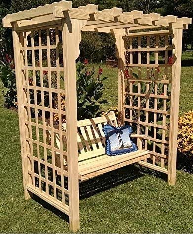 Backyard Crafts Amish-Made Lexington Style Pine Arbor with Swing 6' Wide Unfinished