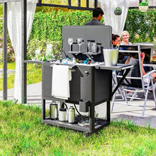 104 Quart Outdoor Cooler Cart, Rolling Ice Chest with Shelves, Bottle Opener & Wheels, Black (Black)