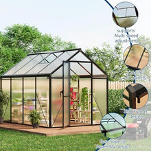 6x8 FT Greenhouse, Greenhouses for Outside, Polycarbonate Greenhouse with Aluminum Frame, Lockable Door and Ajustable Roof Vent for Backyard, Green Houses for Outside Garden Backyard, Patio