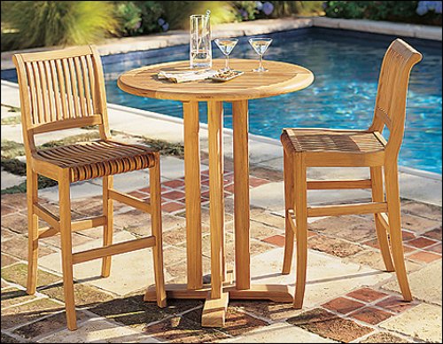 TeakStation Grade-A Teak Wood 3 Piece Giva Bar Set - 36" Round Table & 2 Armless Chairs