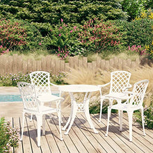 KUPTYERFG 5-Piece Cast Aluminum Bistro Set, White Patio Dining Set with 30 Inch Round Table and 4 Chairs, Matte Finish Geometric Metal Furniture for Garden Yard Balcony