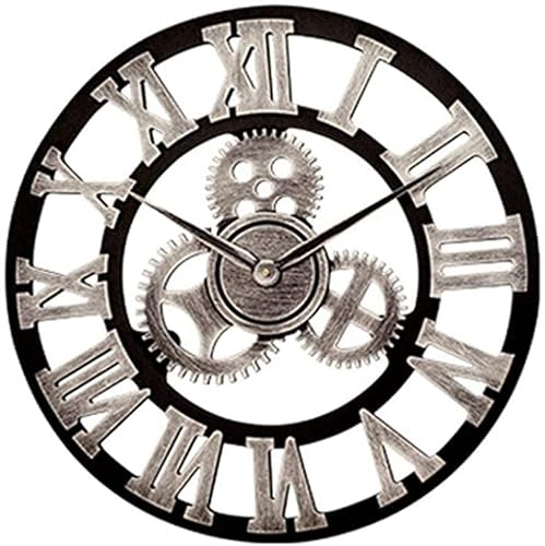 ZYBB Outdoor Garden Clocks, Retro Gear Quartz Silent Needleless Round Needle for The Garden Wall Mounted Precise Roman Numerals Metal Round 40cm(Color:B)