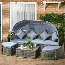 YWMLFZ Convertible Rattan Daybed Sectional Outdoor Sofa with Adjustable Sun Canopy for Balcony Gardens