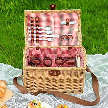 Rustic Picnic Basket, Willow Hamper Basket Sets with Utensils Cutlery Perfect for Picnic Handmade with Washable Lining Basket for Outdoor Camping