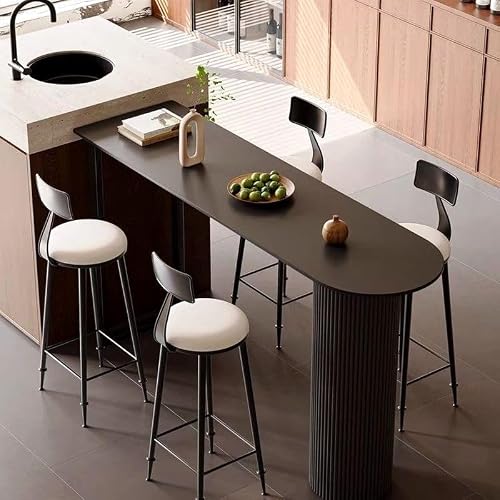 DESALAI Patio Bar Table, Asymmetrical Stone Top Table with Ribbed Leg Base, Pub High Counter for Balcony,Backyard, Without Chairs (Black, 47" L x 16" W 41.5" H)