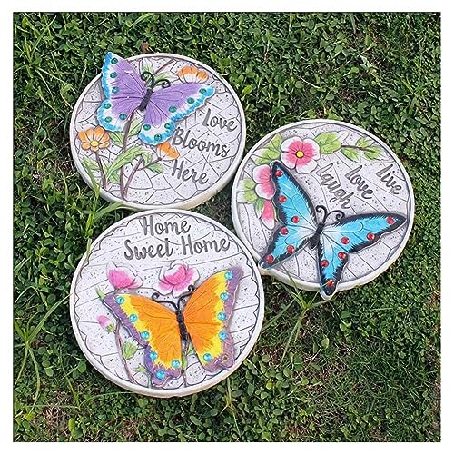 Etlegor Lawn Stepping Stones, Cement Butterfly Decorative Stone Bright Color Memories Pavers Outdoor for Garden/Shopping mall/Villa/Courtyard (Color : 3PCS, Size : 25cm)