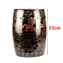 JOYNOW Ceramic Garden Stool Decorative Garden Stools Dark Coffee Color Glaze Dragon Stool Carved with Copper Hole Ceramic Pier Garden Stool Bathroom Bench Garden Stool Ceramic(A)