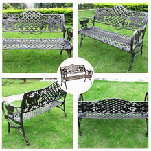 LXRHLIKG 46" Cast Aluminum Outdoor Bench, Patio Garden Bench with Exquisite Carved Backrest & Rounded Armrests(White)