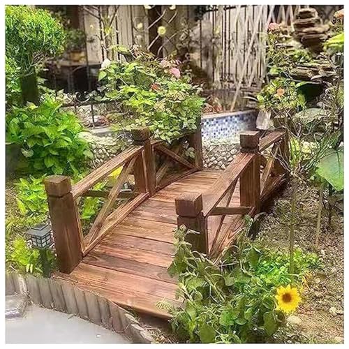 MKYOKO Garden Bridges with Safety Rails Stained Finished Wood Decorative Pond Bridges for Backyard/Cream/Farm, Outdoor Yard Walkway Path Arch Bridge