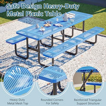 YZFfnte 96"x96" Heavy Duty Metal Picnic Table for 10, Galvanized Steel Outdoor Dining Table with Umbrella Hole & Mesh Top, 882 lbs Capacity Rustproof Camping Table for Garden, Patio, Park (Blue)
