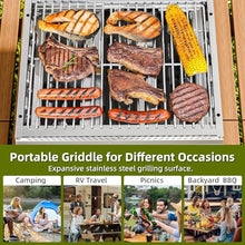Electactic 3-Burner Stainless Steel 2-in-1 Tabletop Grill and Griddle Combo, 24,000 BTU Portable Flat Top Propane Gas Grill for Commercial BBQ, Outdoor Cooking, Camping, Tailgates & Backyard