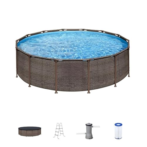 14ft x 42in Metal Frame Above Ground Outdoor Swimming Pool Set with Pump