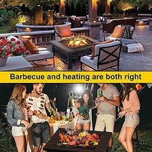 32" Outdoor Fire Pit 3 in 1 Metal Square Fire Pit Wood Burning Bonfire Stove for Patio Bonfire Backyard with Spark Screen, Poker, Cover