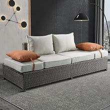 Benjara BM186069 Resin Wicker and Aluminum Patio Sofa and Ottoman with 2 Pillows, Beige