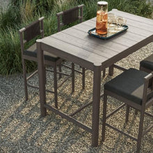 Modway Eleni 5-Piece Outdoor Teak Wood Bar Set in Weathered Gray Flint – 56 Inch Rectangular Patio Bar Table with 4 Bar Chairs