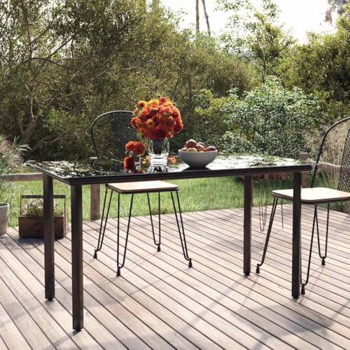 AMBERARD Dining Table Black Powder-Coated Steel, Tempered Glass,Durable Outdoor Dining Table with Tempered Glass Top for Garden & Patio Entertainments Patio Tables