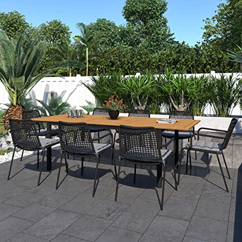 Amazonia Dayton 9-Piece Outdoor Rectangular Dining Table Set | Certified Teak | Ideal for Patio and Indoors