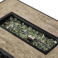 Propane Fire Pit Table with Tank Cover Set, 50000 BTU Rectangular Outdoor Gas Fireplace, Steel Burner Patio Heating Centerpiece with Lid, Wicker Base, Rain Cover, Glass Rocks Included (Beige)