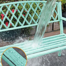Outdoor Park Patio Seat Patio Bench with Mesh Backrest and Armrest, Durable Vintage Metal Garden Bench, Decorative Seating for 2 People - Porch Furniture Seating for