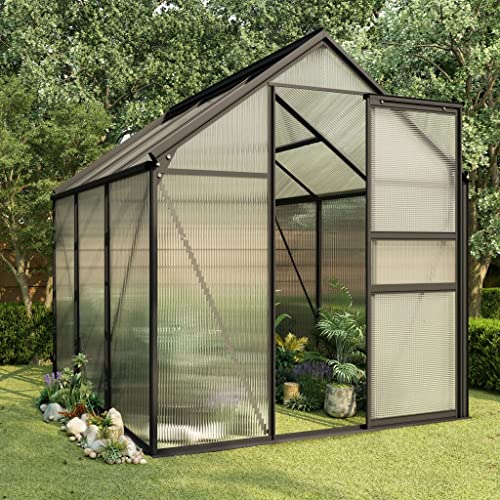 Outdoor Large Space Greenhouse,14.3 Square feet, Polycarbonate Panel, Aluminum Construction, Drainage System ( Color : Anthracite , Size : 74.8" x 74.8" x 49.2" )