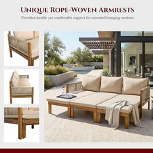 Merax Outdoor Daybed, 3 Seat Patio Sofa Bed with Waterproof Cushions, Pull-Out Mechanism & Rope-Woven Armrests, for Garden, Balcony, Poolside, Brown