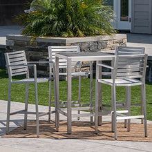 Christopher Knight Home Tracy | Outdoor 5-Piece Rust-Proof Aluminum Set | with Wicker Top Bar Table | Silver/Grey