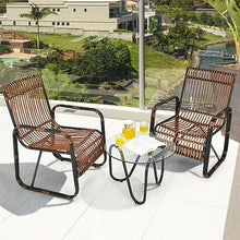 DUYHBAWRS 3PCS Patio Rattan Furniture Set Conversational Sofa Coffee Table Garden
