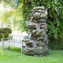 Alpine Corporation WIN1424 81" 5 Tier Rock Water Fountain with LED Lights – Natural Stone Look for Indoor/Outdoor Use, Elegant Cascading Water Feature for Gardens, Patios, or Living Room, Brown